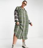 Asos Design Curve Midi Shirt Dress In Mixed Brushed Check-multi