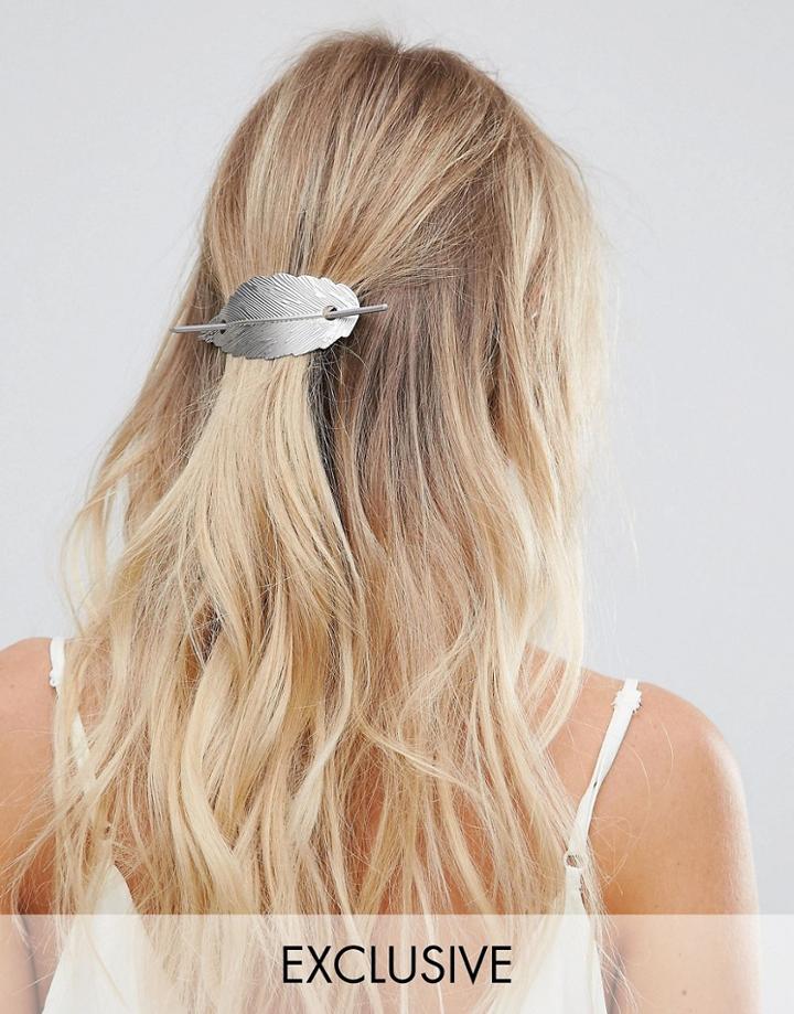 Orelia Silver Metal Leaf Thread Through Hair Pin - Silver