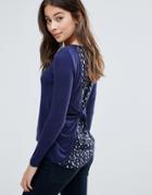 Brave Soul Top With Contrast Star Print Back - Navy
