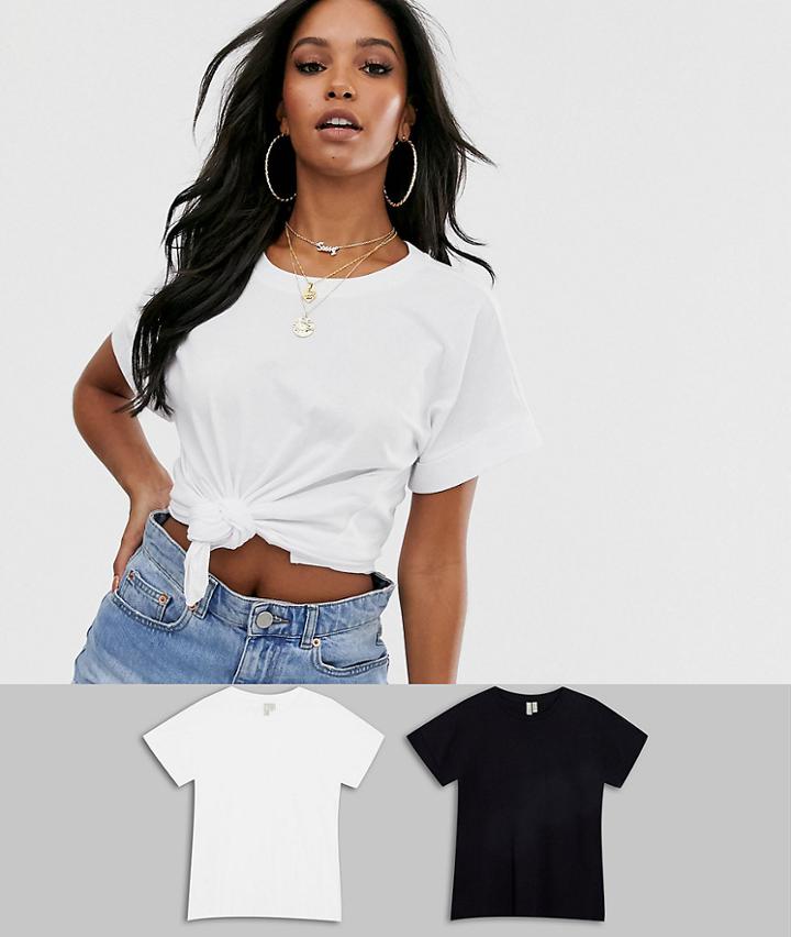Asos Design Oversized Boyfriend T-shirt With Roll Sleeve In 2 Pack Save-multi