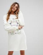 Vero Moda Embroidered Sweater Dress - White