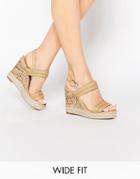 New Look Wide Fit Cork Wedge Sandals - Gray