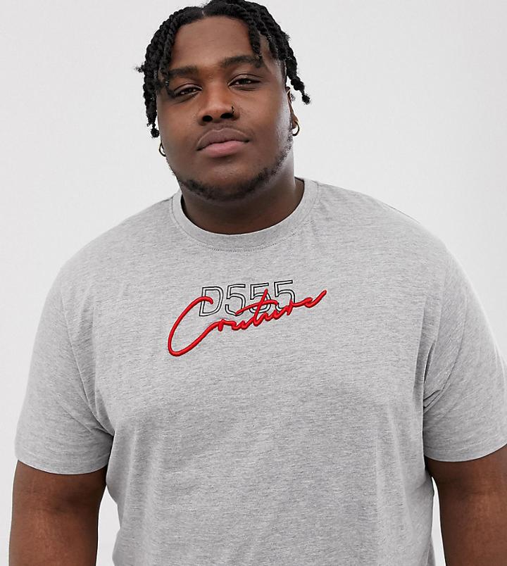 Duke King Size Curved Hem T-shirt And D55 Print In Gray - Gray