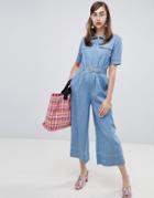 Sister Jane Boiler Suit With Jewel Heart Belt In Denim - Blue