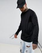 Asos Oversized Long Sleeve T-shirt In Black With Lace Up Sleeves - Black