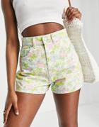 Asos Design Denim High Rise 80's Mom Short In Floral Print-multi