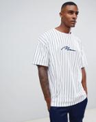 Boohooman Vertical Stripe T-shirt With Man Print In White - White