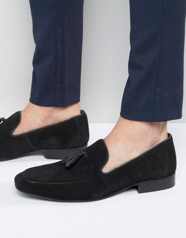 Red Tape Tassel Loafers In Black Suede - Black