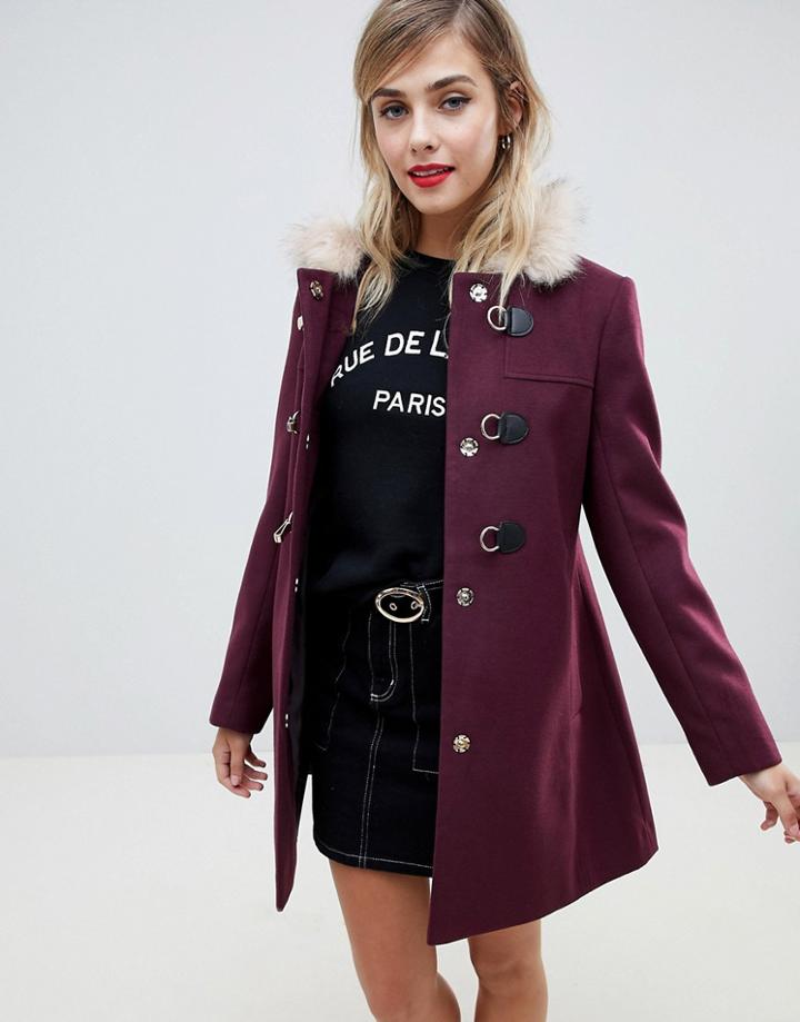 Asos Design Duffle With Swing Skirt And Metal Work - Red