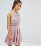 Asos Petite Crop Top Embellished Skater Dress - Pink