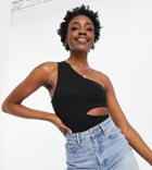 Asos Design Tall Top With One Shoulder And Cut Out Detail In Black
