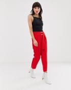 River Island Tapered Pants With Ring Detail In Red