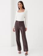 4th & Reckless High Waisted Pu Straight Leg Pants In Truffle-brown