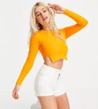 Asos Design Petite Long Sleeve Crop Top With Side Hem Shaping In Orange