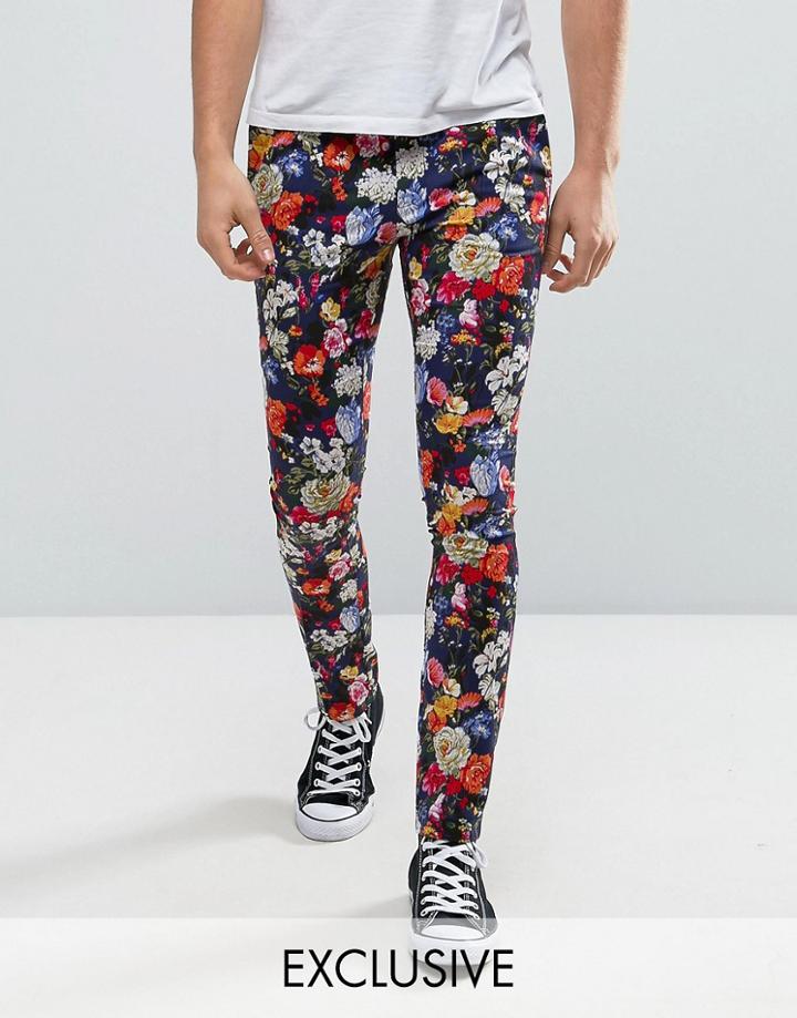 Reclaimed Vintage Inspired Skinny Floral Pants - Navy