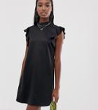 Missguided Tall Satin Frill Dress In Black - Black