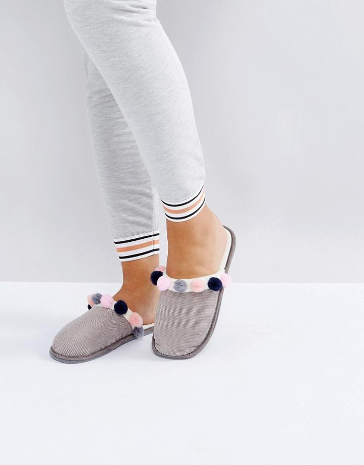 Carvela Pompom Trim Slipper - Gray