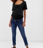 Bandia Maternity Over The Bump Ankle Grazer Skinny Jean With Removable Bump Band - Blue