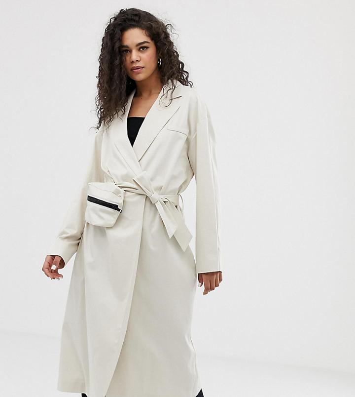 Collusion Tall Trench Coat With Removable Bag-beige