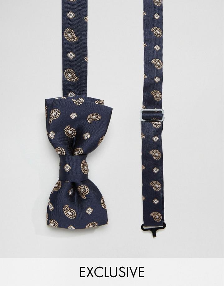 Reclaimed Vintage Paisley Bow Tie In Navy - Navy