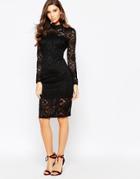 Bardot High Neck Lace Dress - Black