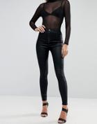 Asos Design Rivington High Waist Denim Jeggings In Black Coated - Black