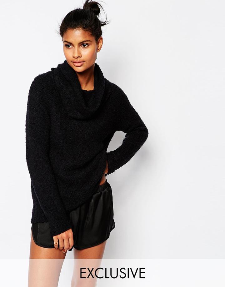 Micha Lounge Cowl Neck Boucle Crop Sweater - Black