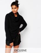 Micha Lounge Cowl Neck Boucle Crop Sweater - Black