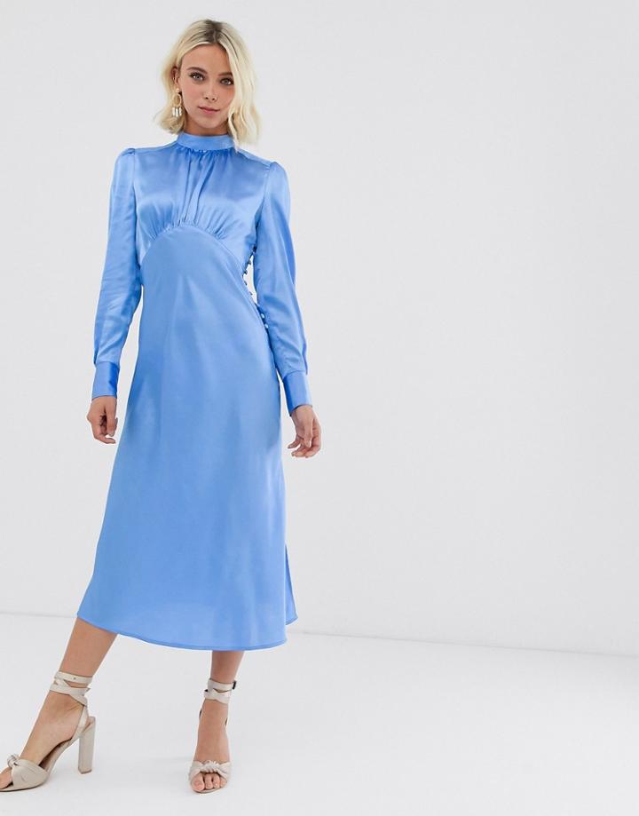 Asos Design High Neck Midi Satin Tea Dress