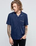 Asos Navy Shirt In Viscose With Tipping Detail And Revere Collar In Regular Fit - Navy