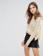 Brave Soul Round Neck Side Split Sweater - Brown