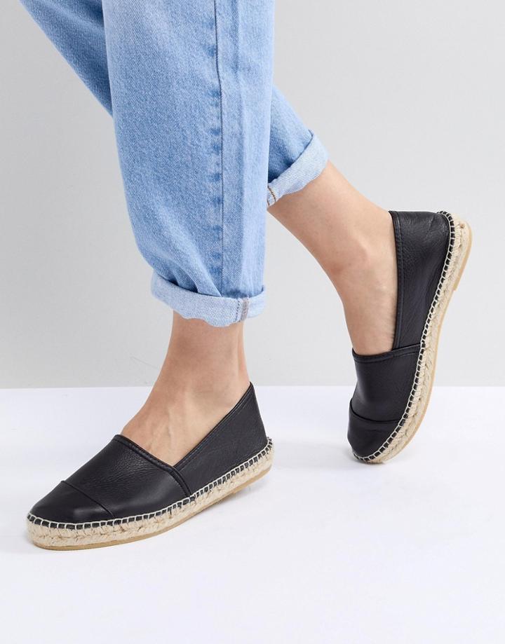 Office Lucky Black Leather Espadrilles - Black