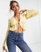 The Frolic Floral Bell Sleeve Cropped Blouse In Marigold-yellow