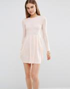Ax Paris Knitted Long Sleeve Skater Dress - Pink