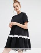 Reclaimed Vintage Sweat Dress With Hem Frill - Black