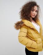 Parisian Padded Jacket With Faux Fur Trim - Yellow