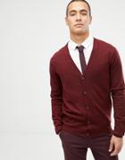 Asos Design Merino Wool Cardigan In Burgundy - Red