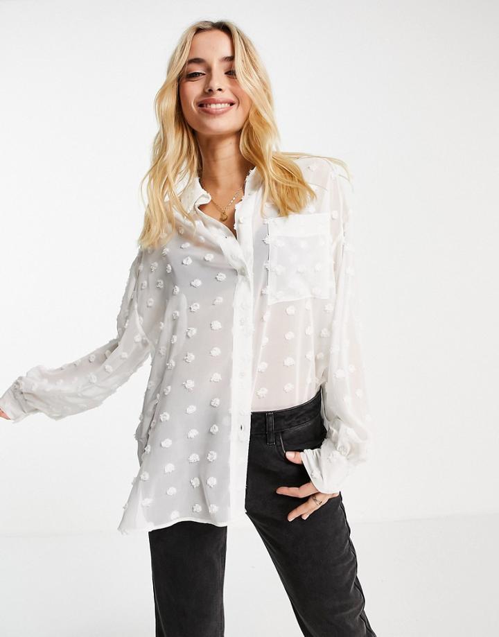 Asos Design Oversized Shirt In White Textured
