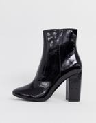 New Look Patent Heeled Boot In Black - Black
