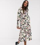 Asos Design Maternity Exclusive Floral Wrap Smock Dress-multi