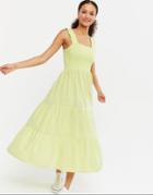 New Look Shirred Strap Tiered Midi Dress In Light Green