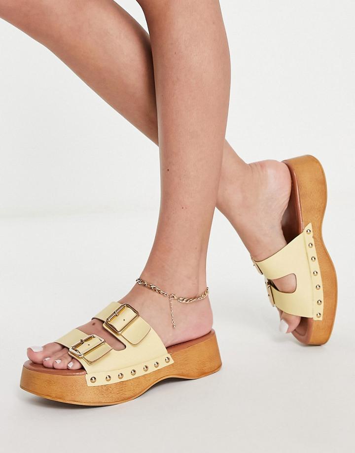 Asos Design Fuzzy Flatform Clogs In Pale Yellow