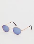 Aj Morgan Round Frame Sunglasses With Blue Tinted Lens-gold