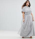 Frock And Frill Plus Premium Embellished Top High Neck Maxi Dress - Gray