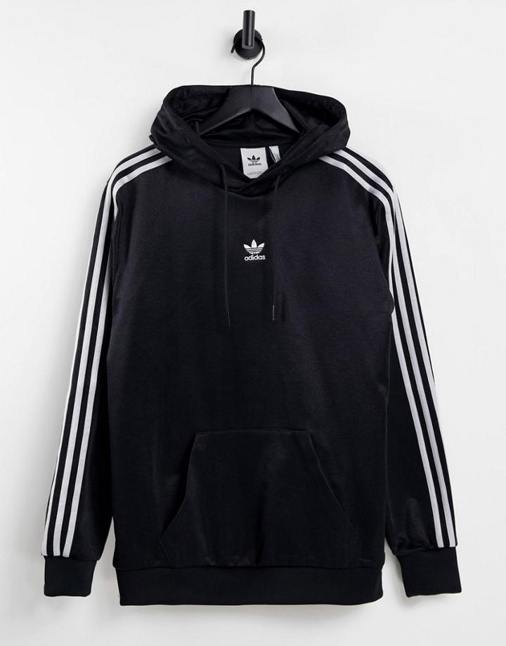 Adidas Originals Adicolor High Shine Three Stripe Hoodie In Black