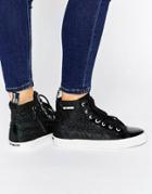 Love Moschino Black Quilted Hearts High Top Sneakers - Black