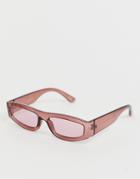 Asos Design Rectangle Sunglasses With Plastic Burgundy Frame And Burgundy Lenses-red