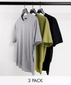 Asos Design Organic Cotton Blend 3 Pack Organic T-shirt With Crew Neck In Multi