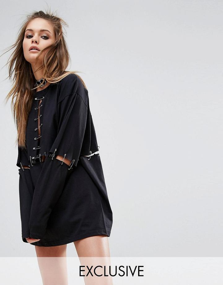 Milk It Vintage Long Sleeve Top With Safety Pins - Black