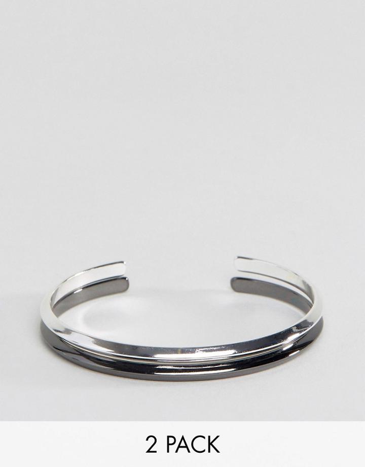 Asos 2 Pack Bangles In Silver And Gunmetal - Multi